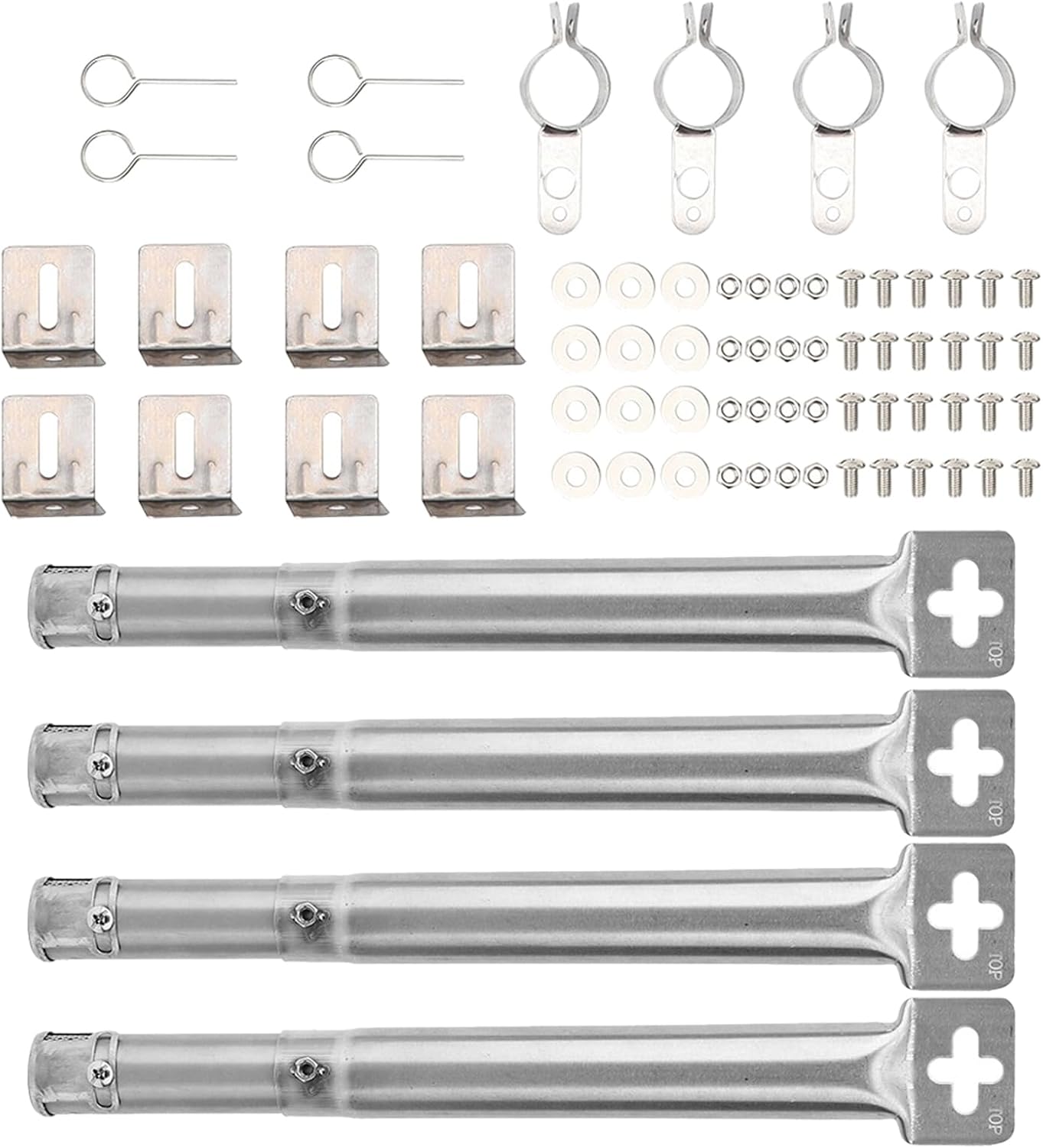 4 Set Universal Adjustable Tube Burners, Adjustable Stainless Steel Burner Tube 30.5 to 44.5cm for Grill Models FirePlus/Fire Mountain/Char-Broil/CosmoGrill Gas Burner Replacement Part