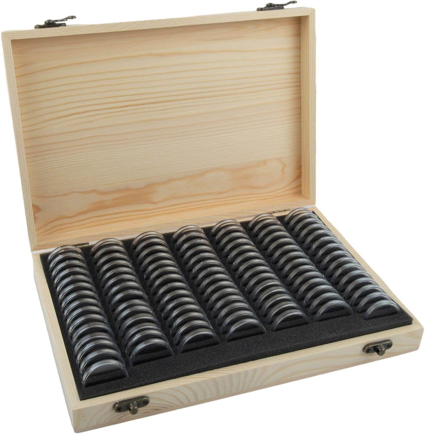Wooden Coin Storage Box with Adjustable Foam Inserts, Double Layer Protection Case for Collectors, Vintage Design, Fits 30/50/100 Coins(100pcs)