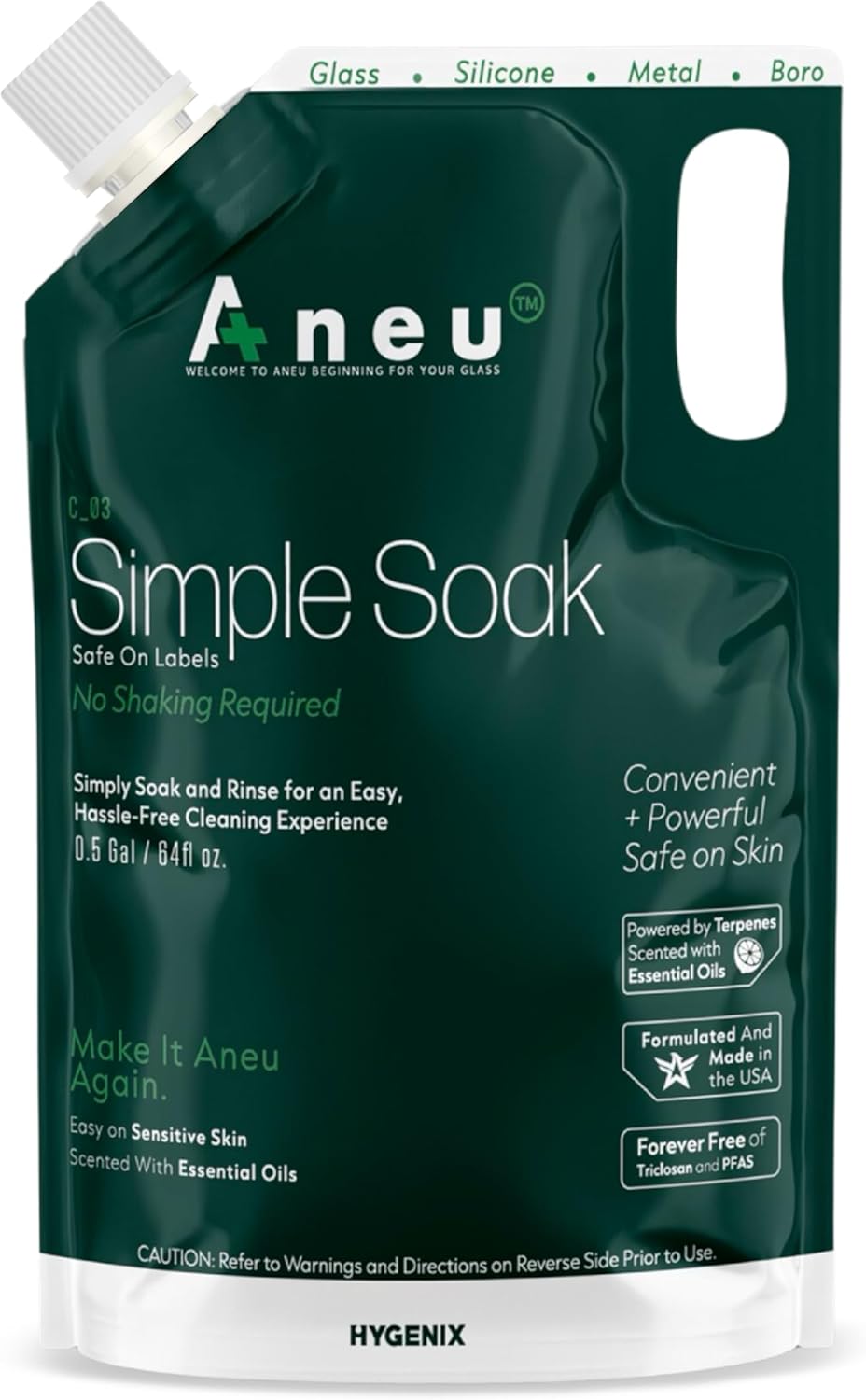 Aneu Simple Soak 1/2 Gallon – Soak & Rinse Formula | Easily Dissolves Tough Resins & Grime | No Shaking Required | Cleans Glass, Silicone, Metal, & Borosilicate