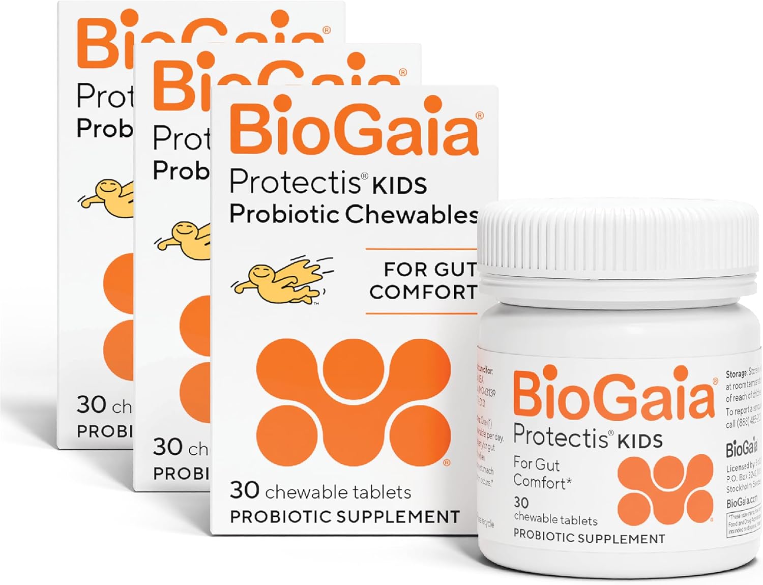 BioGaia Kids Probiotic Chewables | Promote Regularity | Ease Occasional Tummy Troubles | Ages 3+ | Allergen, Dairy, Soy & Gluten Free | Backed by 30 Years of Probiotic Research | 90 Day Supply