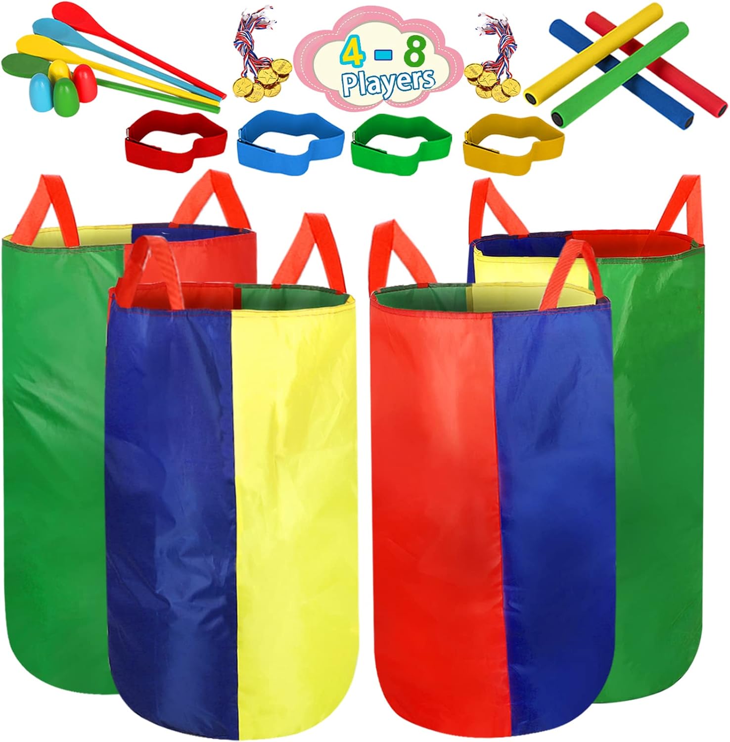 Sports Day Kit Potato Sack Race Bags Backyard Games for Kids Adults, Field Day Birthday Party Outdoor Games for Kids Family,Egg and Spoon 3-Legged Relay Race Carnival Game,Easter Lawn Garden Games