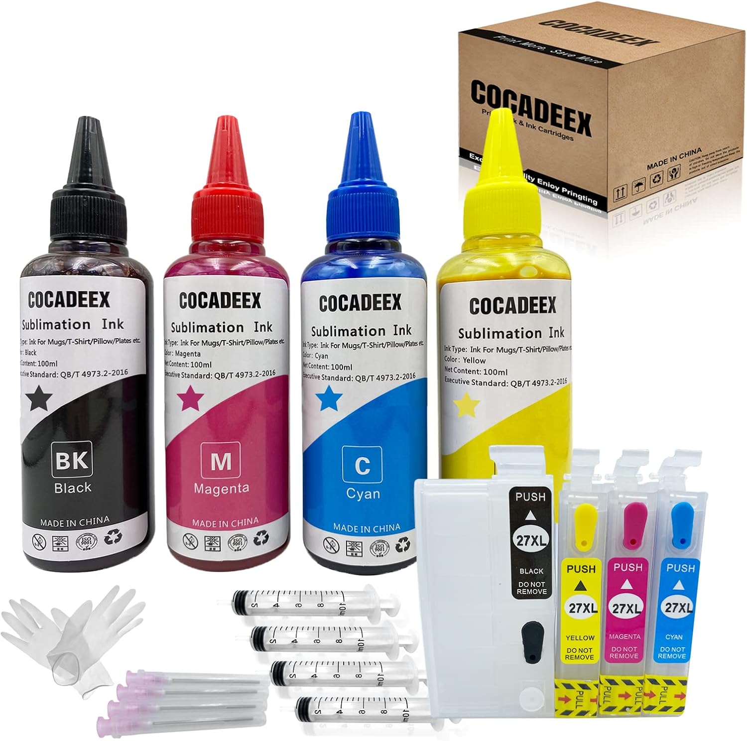 COCADEEX 27XL Sublimation Ink Refill Kits Compatible with WorkForce WF-3640 WF-7110 WF-7610 WF-7620 WF-7720 WF-7715 WF-7710 WF-7210 Printer,for Mugs,Polyester Shirts,Pillow,Plates,etc