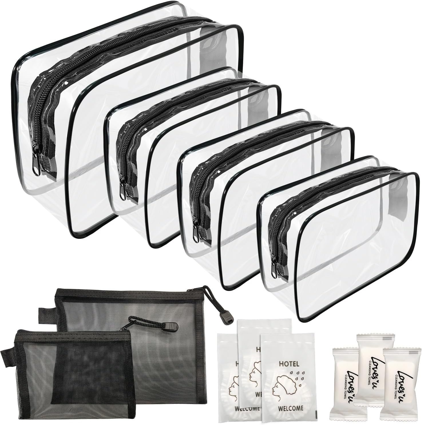 POQOD 6 Pack TSA Approved Toiletry Bag, Clear Travel Bags for Toiletries, Portable Makeup Bag With Zipper, Carry On Airport Airline Clear Toiletry Bag, Black