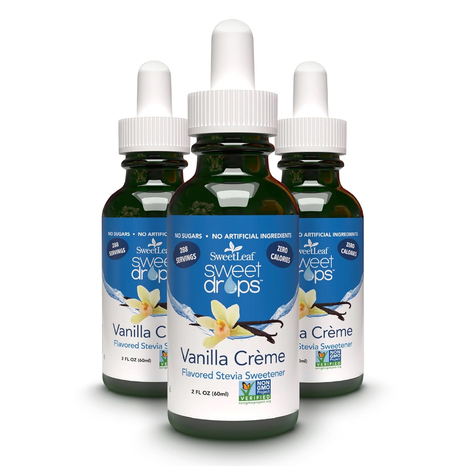 SweetLeaf Sweet Drops - Flavored Stevia Liquid Sweetener, Organic Stevia Extract, Zero Calorie, Keto Friendly, Non GMO, Natural Flavor, Sugar Alternative - Vanilla Creme, 2 Fl Oz (Pack of 3)