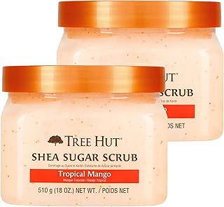Tree Hut Shea Sugar Scrub Tropical Mango 18 Ounce Exfoliating Body Scrub Ideal for Nourishing Essential Body Care for Women and Men (Pack of 2)
