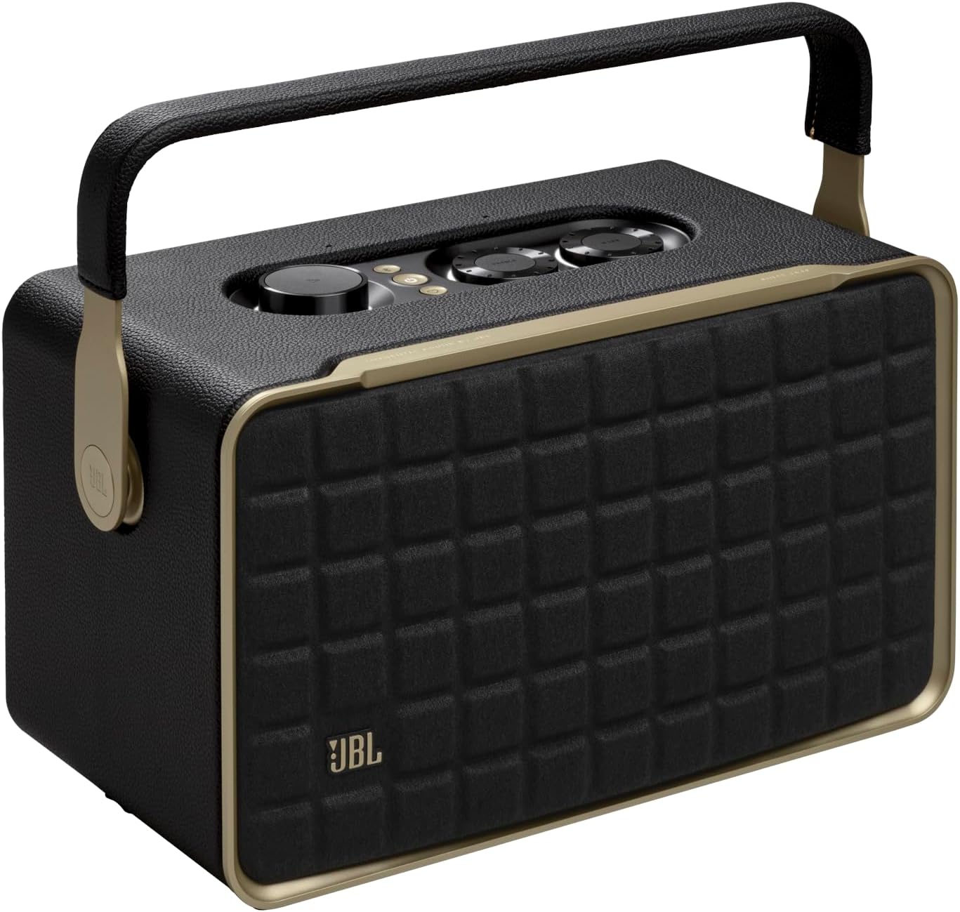 JBL Authentics 300 Portable Smart Home Speaker with Built-In Wi-Fi and Music Streaming, Voice Assist and Bluetooth Connectivity, Retro Design in Black, UK Plug (Type G)