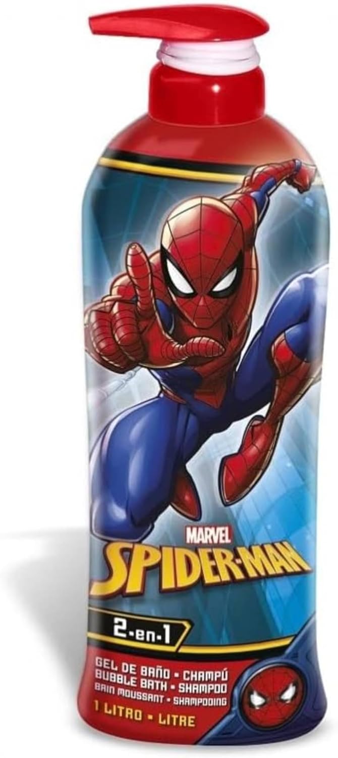 Spiderman Kids 2-in-1 Bubble Bath & Shampoo with Pump Dispenser – Gentle, Paraben-Free Bath & Hair Wash with Vitamin E & A, pH Balanced for Sensitive Skin - Lightly Scented, For Children Aged 6+, 1L