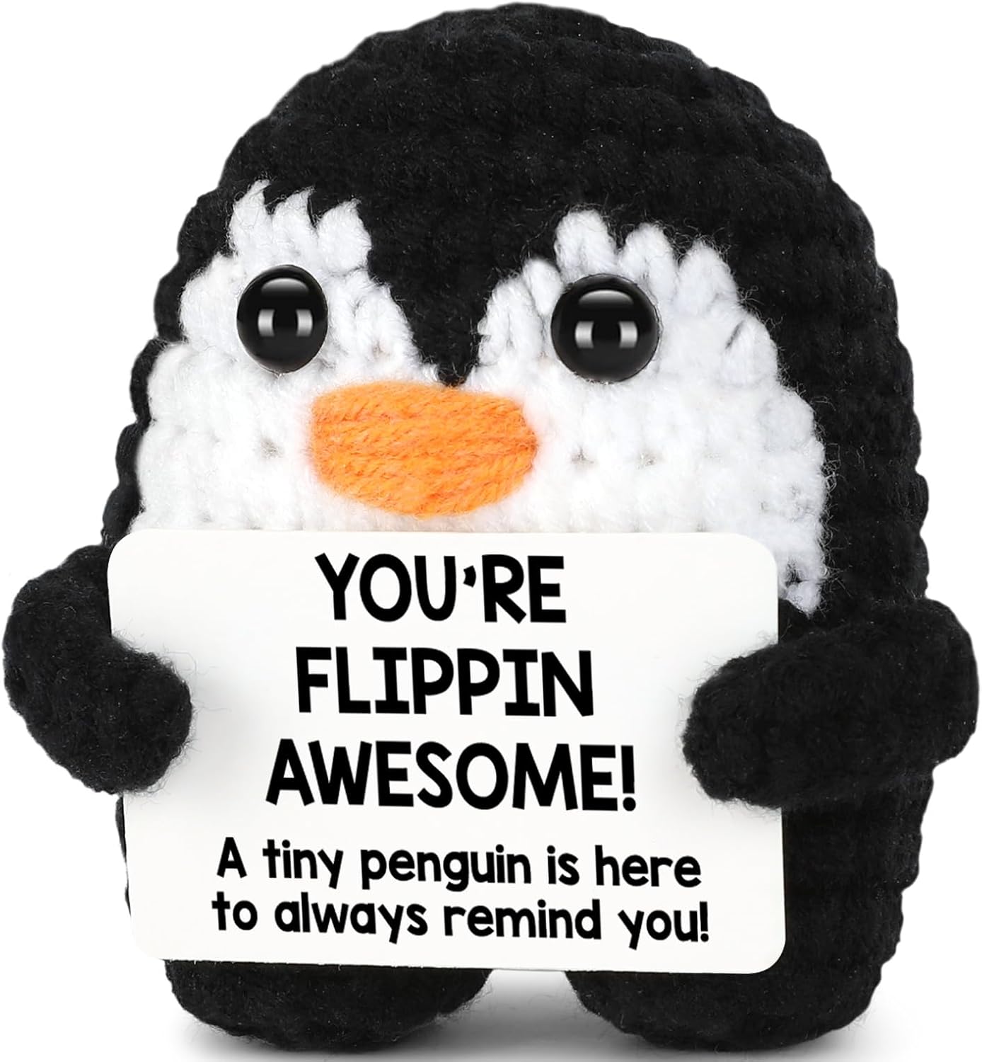 Mini Positive Crochet Penguin, Funny Inspirational Gifts for Women Men Friend Daughter Coworker Appreciation, Stress Relief Birthday White Elephant Christmas Stocking Stuffers, Emotional Cute Decor