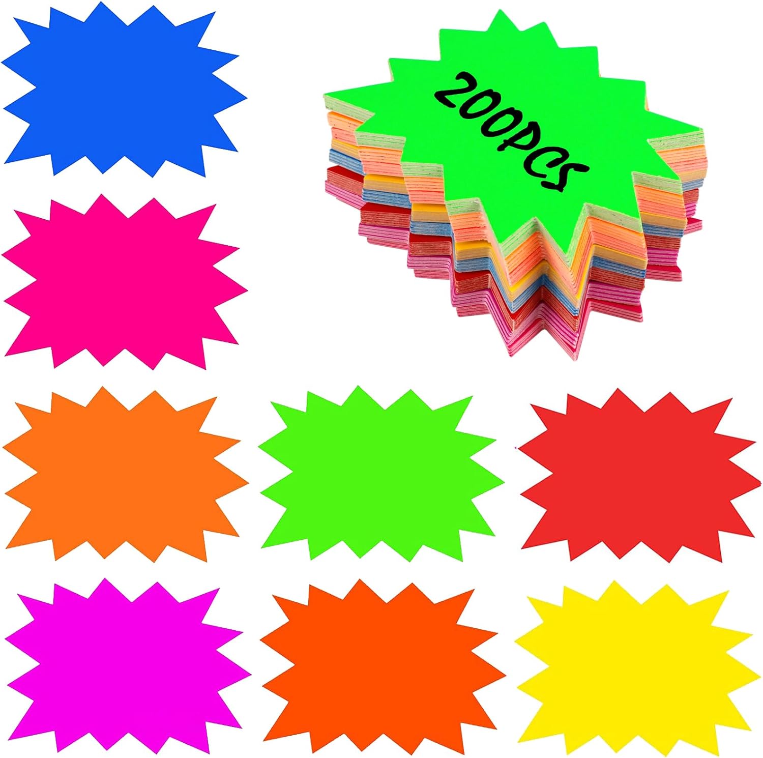 HMIEPRS 200Pcs Fluorescent Star Sale Signs, 8 Colors Starburst Retail Price Tags Labels, Neon Display Sign Cards, Paper Sale Discount Label for Retail Store Shop Grocery Supermarket Party Favors