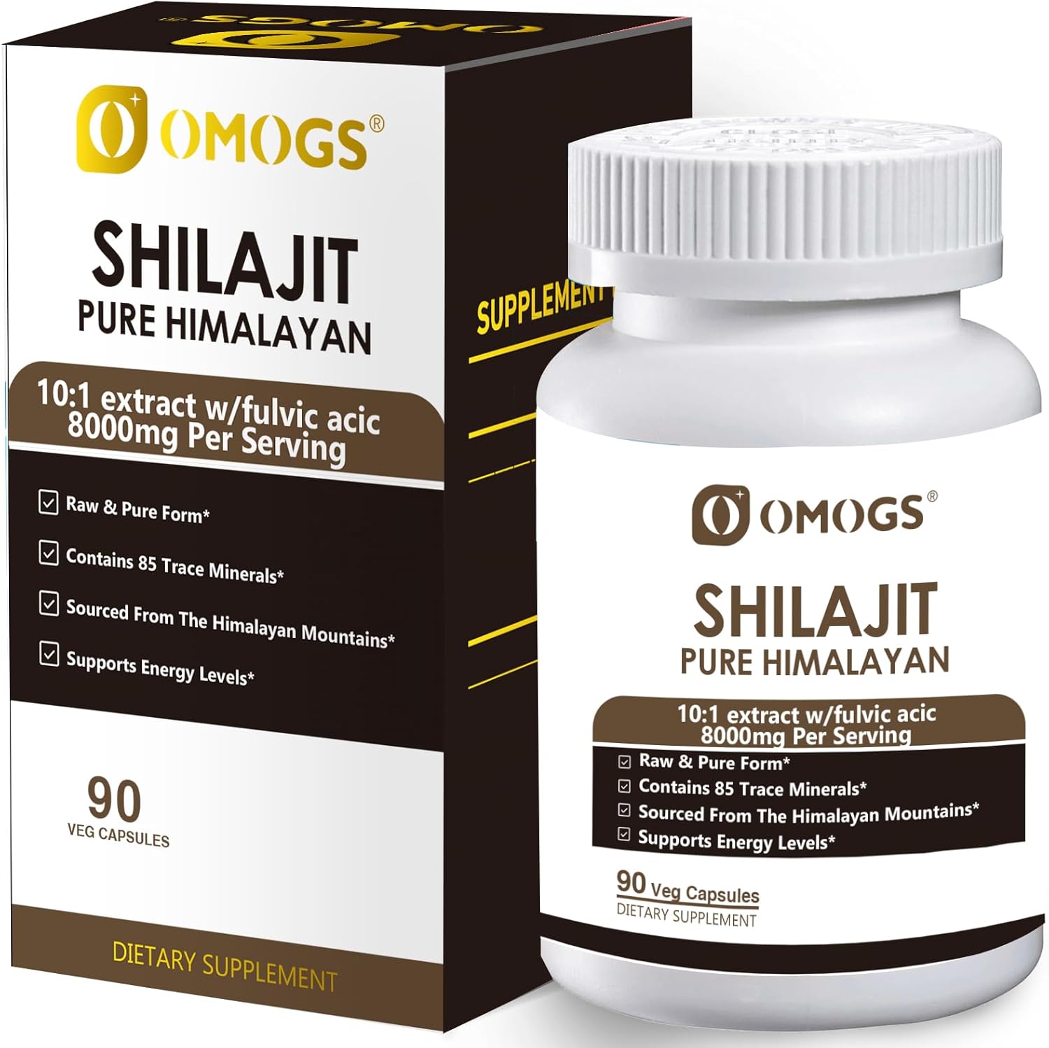 Shilajit Pure Himalayan Organic Shilajit Capsules, with Fulvic Acid & 85+ Trace Minerals Complex for Energy, Strength, Stamin & Immunity, for Men/Women - 90 Veg Capsules