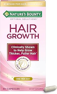Nature's Bounty Hair Growth Supplement, 1 Per Day, Clinically Shown to Support Thicker, Fuller Hair, with Biotin, Silicon & Arginine, 30 Capsules