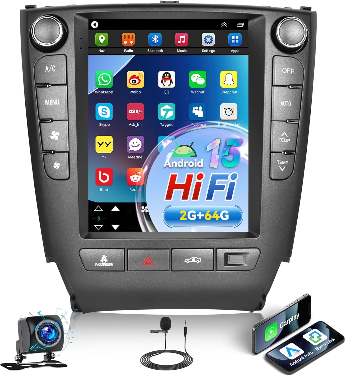 2G+64G Android 15 Car Stereo for Lexus IS350 IS250 2006-2012 with Wireless Carplay Android Auto,9.7" HD Touch Screen Car Radio with GPS/WiFi,Bluetooth,FM/RDS Radio,HiFi,SWC+Backup Camera