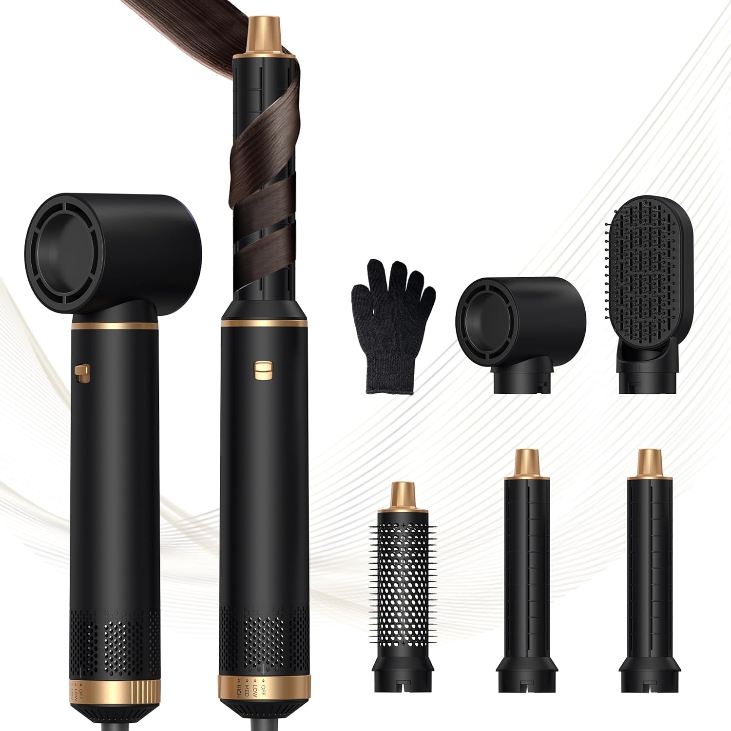 5 in 1 Hair Styler Pro, Air Curler for Less Heat Damage, 1000w Multi-Styler Tools with Curl,Straighten,Volumise, Smooth Blow Dryer Brush, for Different Hair Type, Salon Blow-Out Look (with Glove)