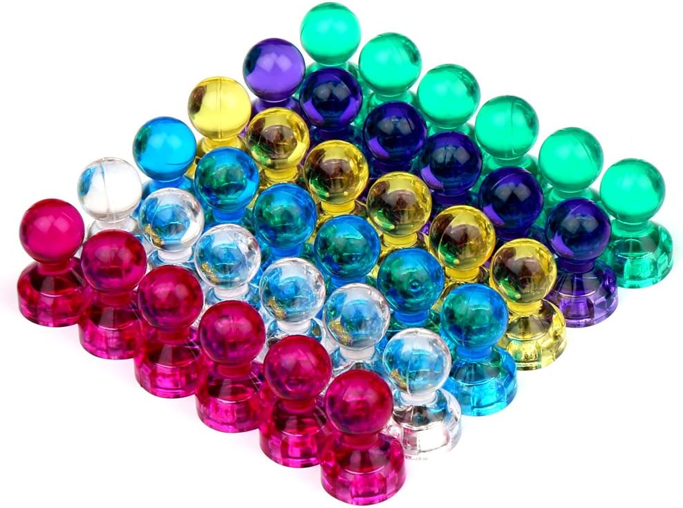 H&S Fridge Magnets 36pcs - Circle Neodymium Magnets Strong for Whiteboard Notice Board or Fridge - Mini Round White Board Magnet - Colourful Tiny Circular Magnet