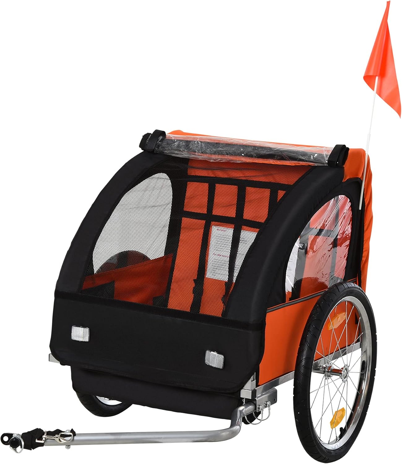 HOMCOM 2 Seat Bike Trailer Bicycle wagon for Kids Child Steel Frame Safety Harness Seat Carrier Orange Black 130 x 76 x 88 cm