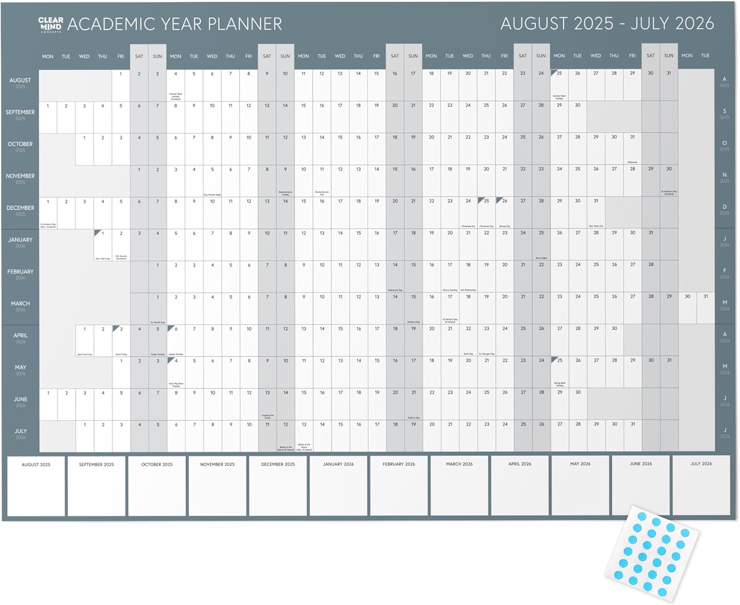Academic Wall Planner 2025-2026 by Clear Mind Concepts® - A1 Wall Planner Folded (59.4 x 84.1cm) for Students, Teachers, and Professionals with Monthly Planning