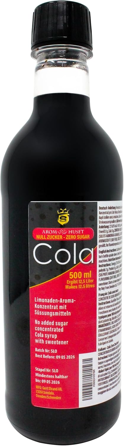 Zero Cola Soda Concentrate 500 ml from Aromhuset - Make 12.5 Litres of Sugar-Free Soft Drink by Adding Flavouring to Carbonated Sparkling Fizzy Water