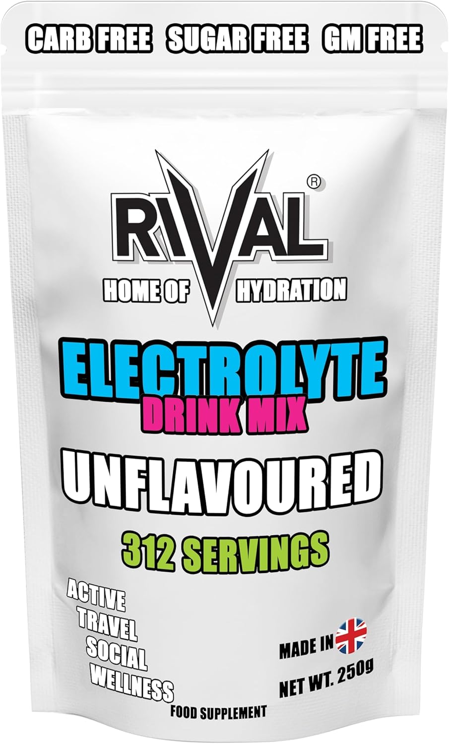Electrolyte Powder 250g Unflavoured add to Flavour Drink of Your Choice, Sugar Free, Zero Sweetener, Vegan, Keto Friendly, Snake Diet Fasting Salts - 312 Servings Made in The UK
