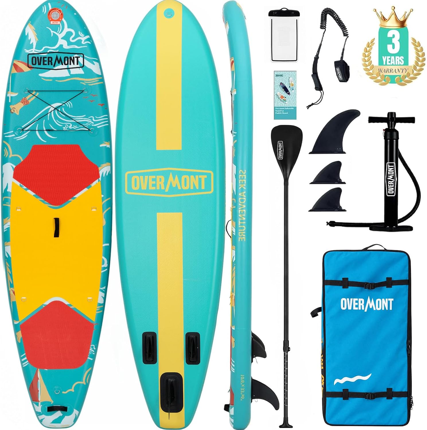 Overmont Inflatable Stand Up Paddle Board 10'6" with SUP Accessories