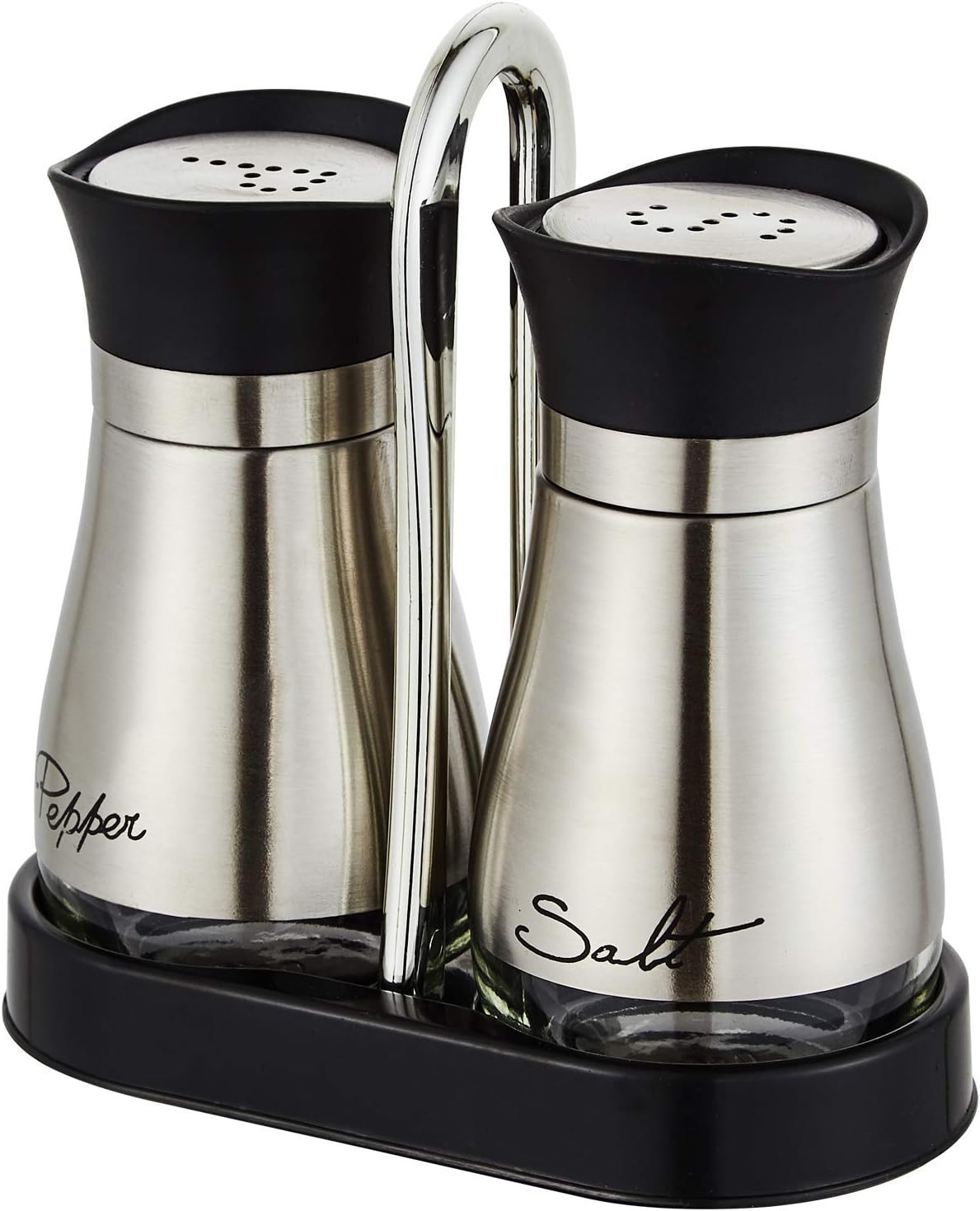 Lonffery Salt and Pepper Shakers Set, Stainless Steel Salt Containers with Glass Bottle for Table, RV, Camp, BBQ, Set of 2
