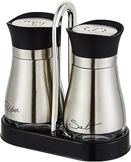 Lonffery Salt and Pepper Shakers Set, Stainless Steel Salt Containers with Glass Bottle for Table, RV, Camp, BBQ, Set of 2