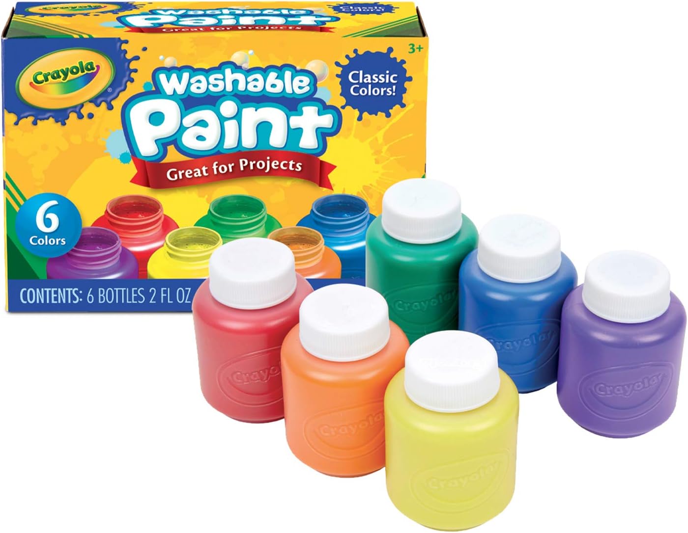 CRAYOLA Washable Paints - Assorted Colours (Pack of 6) | Perfect for Any Arts & Crafts Needs - Easily Washable | Ideal for Kids Aged 3+ Packaging May Vary