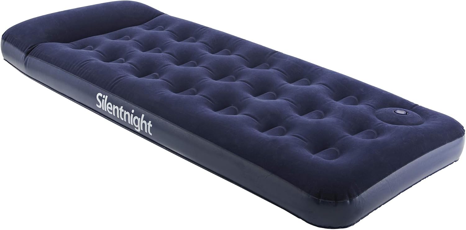 Silentnight Deluxe Single Airbed - Blow Up Inflatable Camping Air Mattress with Built-in Foot Pump for Camping, Caravans and Guest Rooms - Camping Air Bed for Adults and Kids - Single