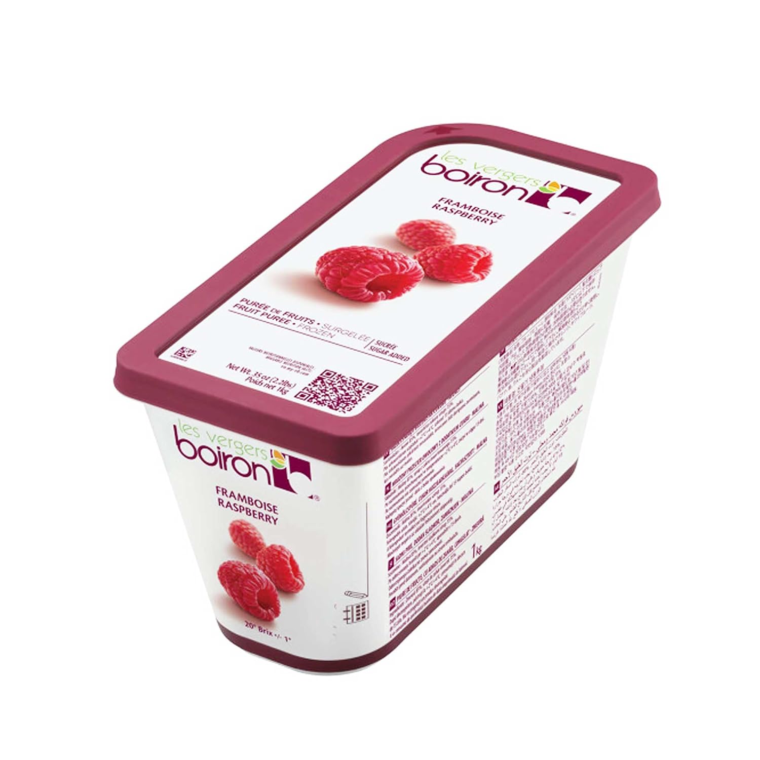 Raspberry Fruit Puree - Frozen - By Les Vergers Boiron - 85% Fruit - 2.2Lbs - Kosher
