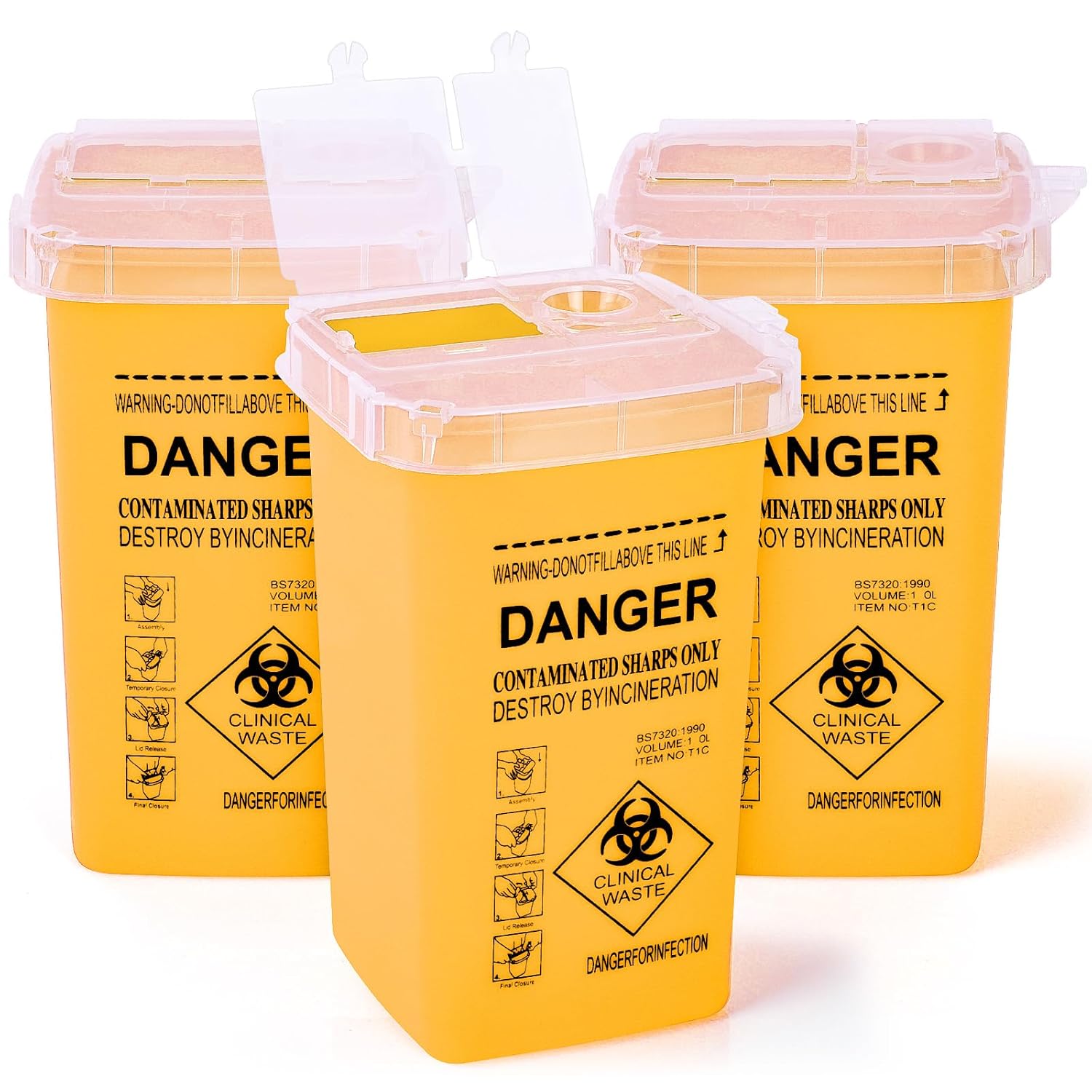 Sharps Container for Home Use and Professional 1 Quart (3-Pack) | Biohazard Needle and Syringe Disposal | Small Portable Container for Travel