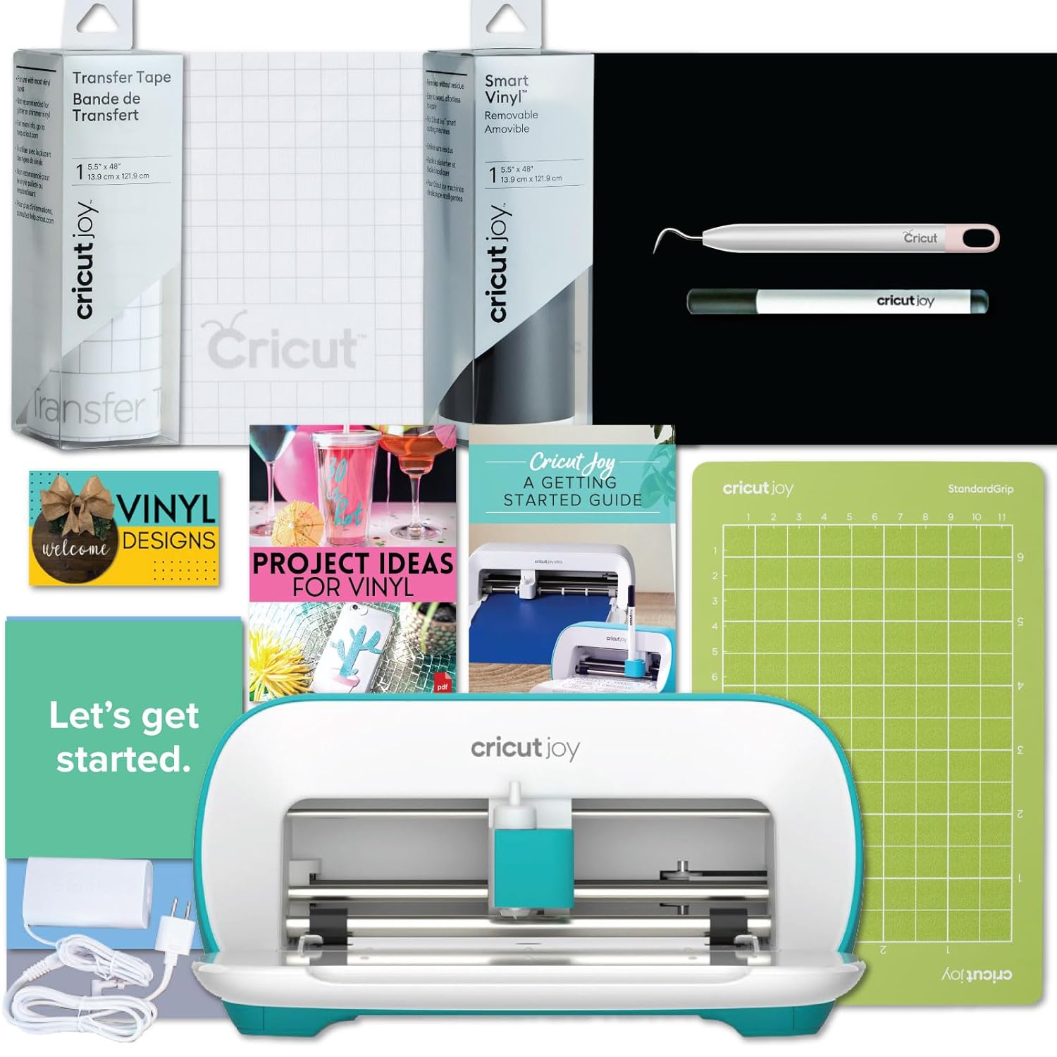 Cricut Joy Machine with Smart Vinyl, Transfer Tape and Weeding Tool Bundle - Craft Machine Set with Materials to Start, DIY Decor and Projects with This Beginner Friendly Cutting Machine and Tools