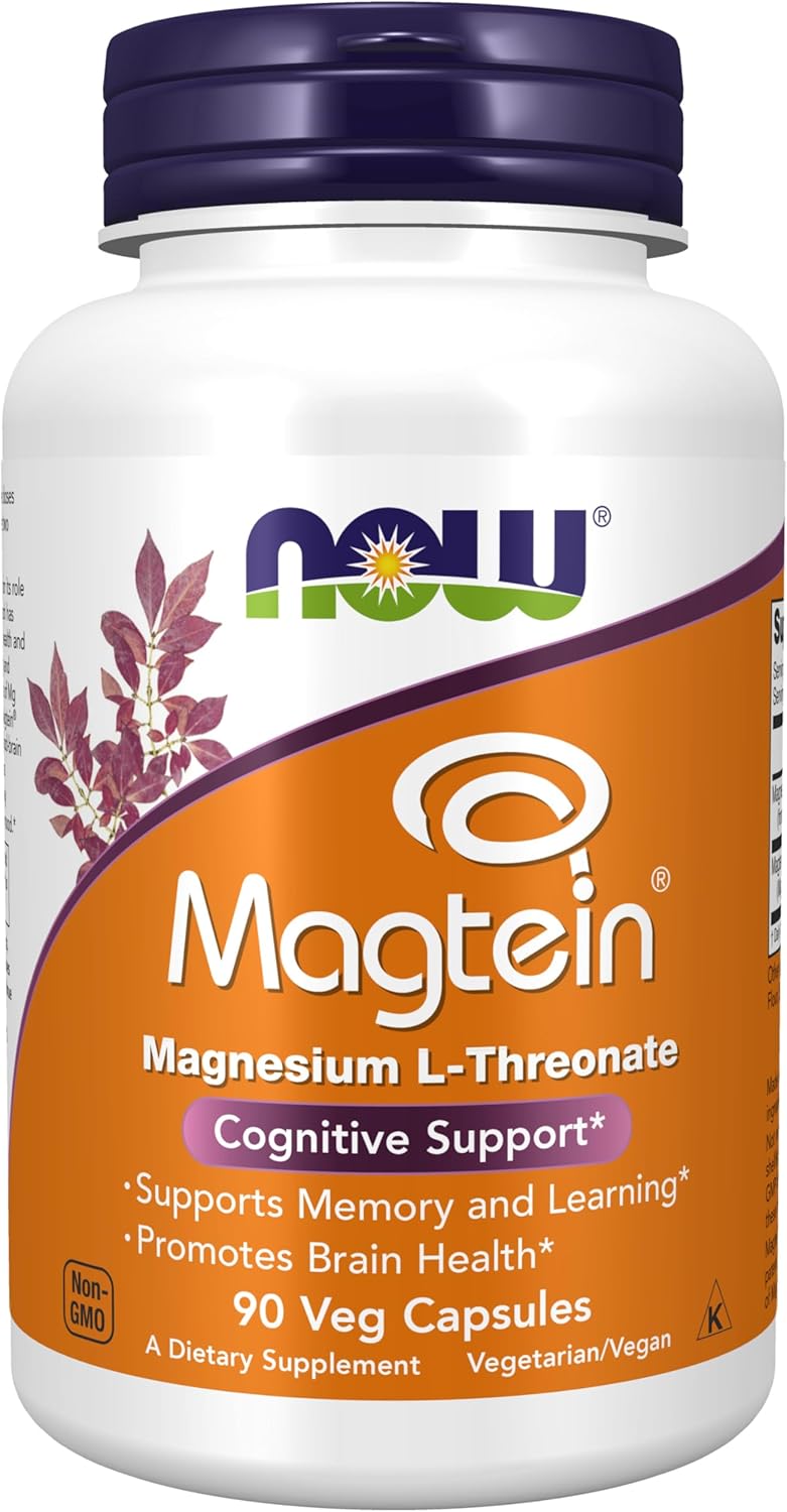 NOW Foods Supplements, Magtein™ with patented form of Magnesium (Mg), Cognitive Support*, 90 Veg Capsules
