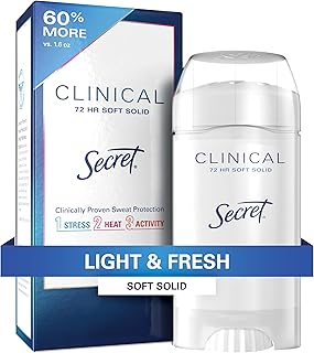 Secret Clinical Strength Antiperspirant and Deodorant for Women, 3X Stress Sweat Protection, PH Balancing Minerals, Soft Solid, Light & Fresh Scent, 2.6 oz