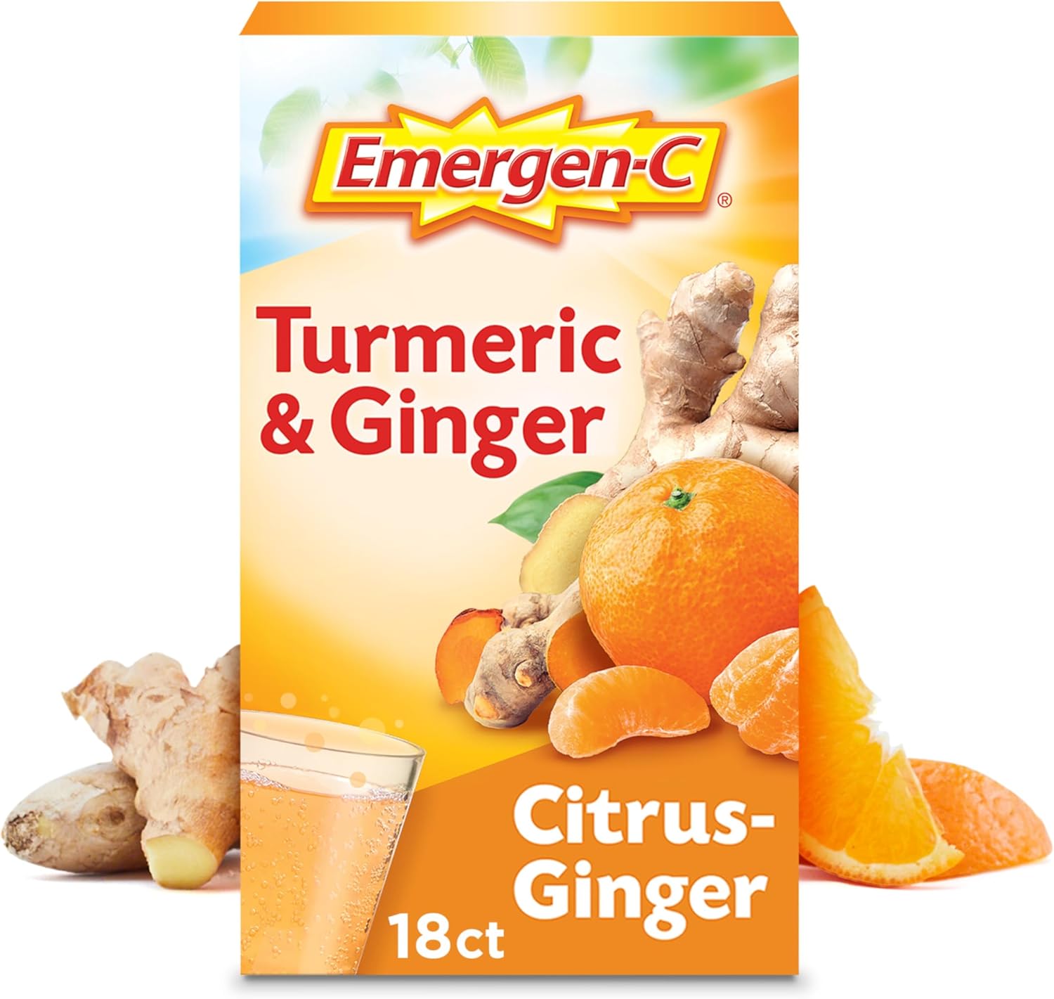 Emergen-C Citrus-Ginger Fizzy Drink Mix, Turmeric and Ginger, Immune Support, Natural Flavors with High Potency Vitamin C, 18 Count