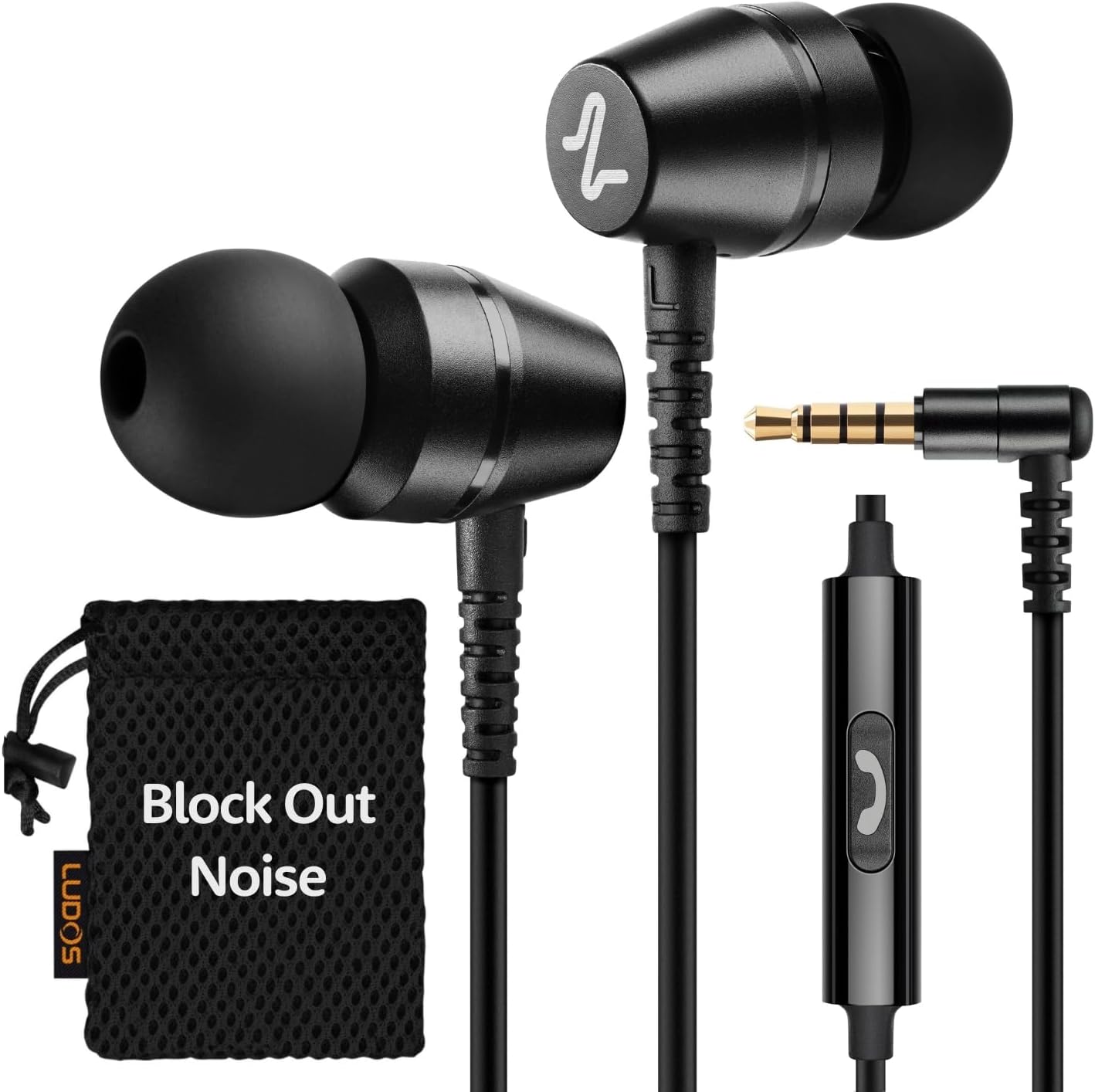 Ludos OMNITONE Wired Earbuds in-Ear Headphones, Earphones with Microphone, 5 Years Warranty, Noise Isolation Corded for 3.5mm Jack Ear Buds for iPhone, iPad, Samsung, Computer, Laptop, Gaming, Sports