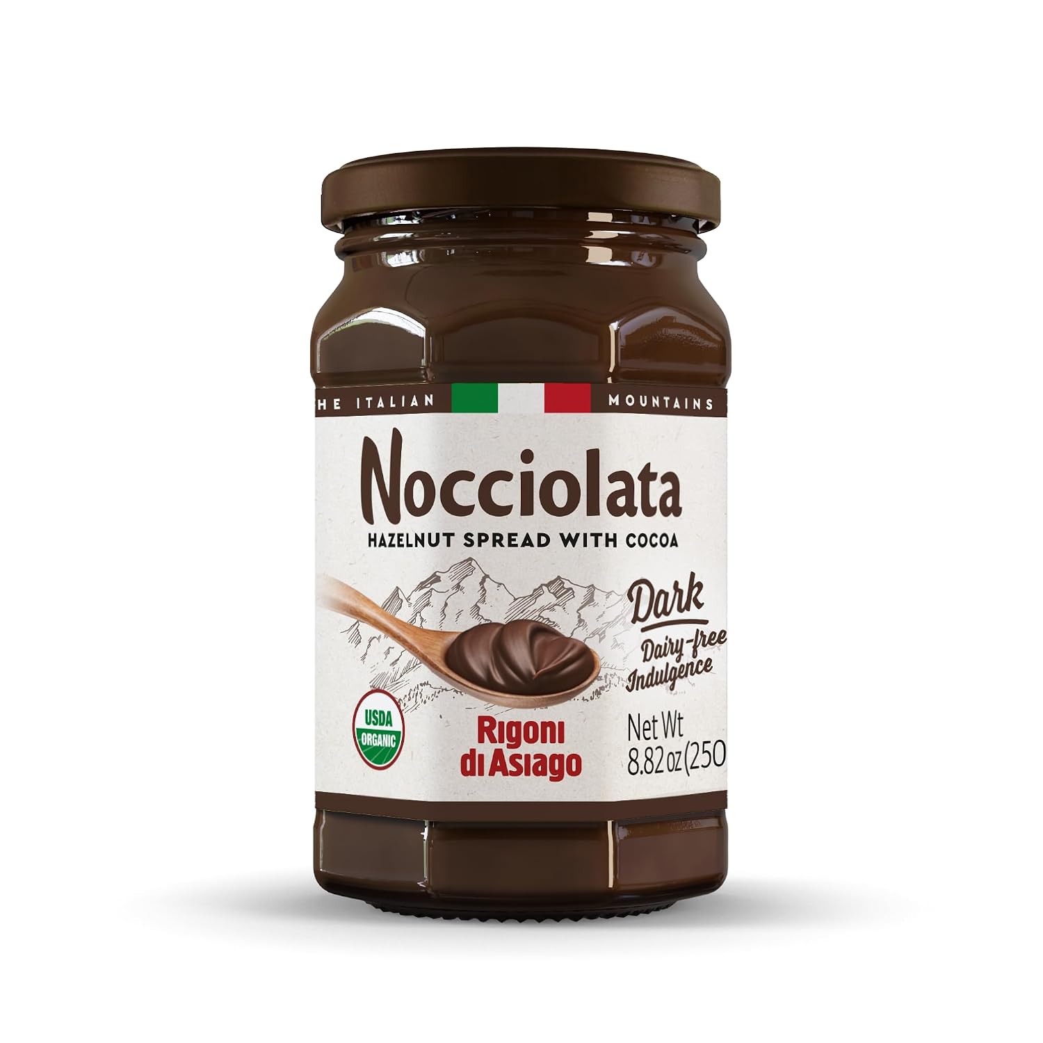 Nocciolata Dark | Dairy Free | Organic Hazelnut Cocoa Spread | Made in Italy| 8.82 oz (Pack of 1)