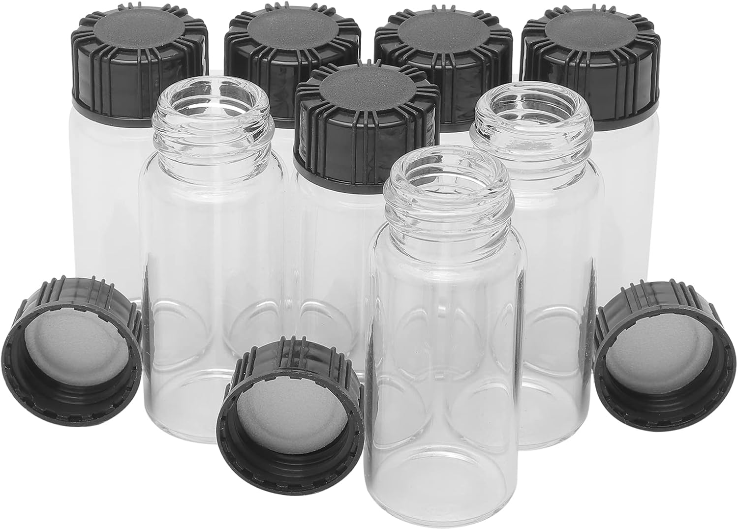 8pcs Sample Glass Bottles with Plastic Screw Black Cap Transparent Glass Lab Vials 10ml