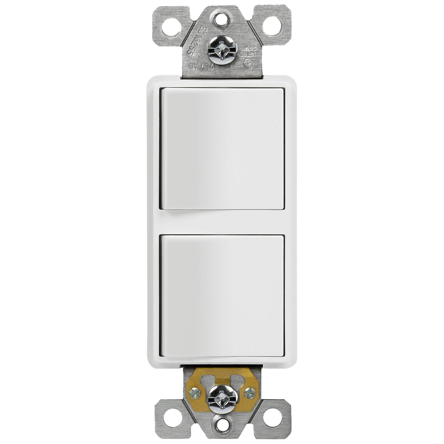 ENERLITES Double Paddle Rocker Decorator Switch, Clamp-Type Back Insert Wiring, Copper Wires Only, Single Pole, Residential/Commercial Grade, 15A 120-277VAC, 62834-W-N, White (New Model)