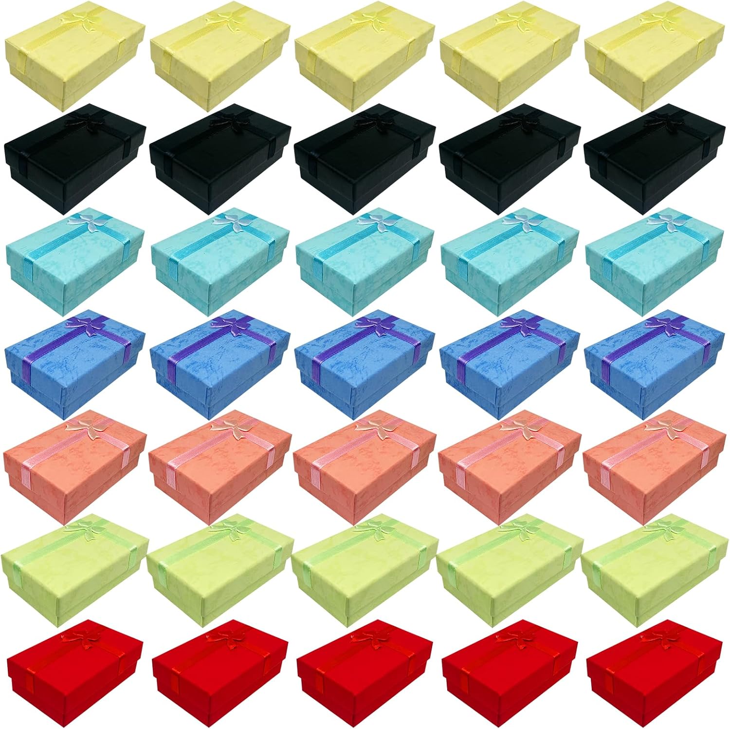 Waltool 35Pcs Empty Small Jewelry Gift Boxes with Lids Assorted Color Set, Cardboard Jewelry Boxes with Decorative Bowknot for Anniversaries, Weddings, Birthdays (2 x 3.1 x 1.1 Inch)
