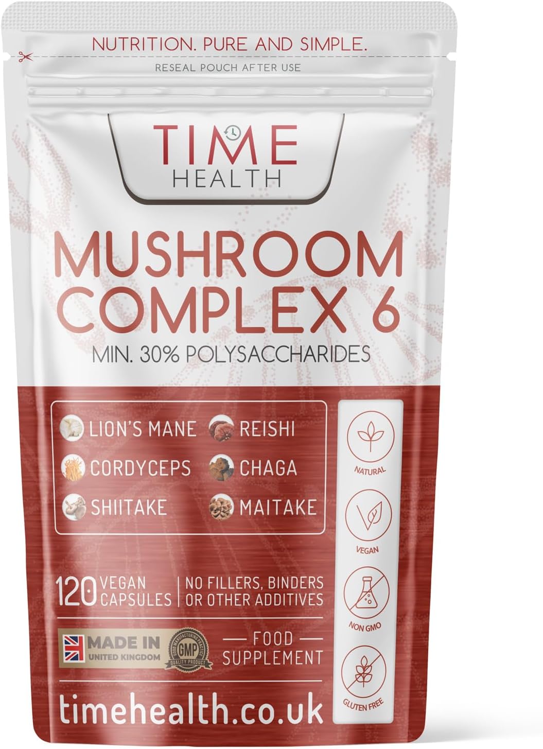 Mushroom Complex 6 | 120 Capsules | MAXIMUM STRENGTH | Chaga, Cordyceps, Shiitake, Reishi, Lions mane, Maitake | Zero Additives | 100% Vegan | UK Made | The Original Mushroom Complex Formula in the UK