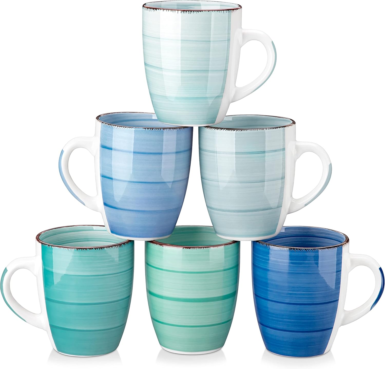 vancasso Bonita Mugs Set of 6, 360ml Stoneware Coffee Cup and Mug, Microwave & Dishwasher Safe Tea Cups, Large Mugs for Hot Drinks, Cool Color
