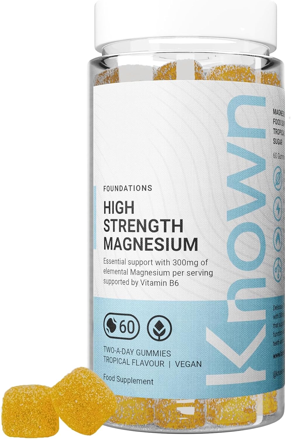 Known Delicious High-Strength Magnesium Gummies - 300mg Elemental Magnesium - Natural Mixed Tropical Flavour - 60 Vegan Gummies, 1 Month Supply