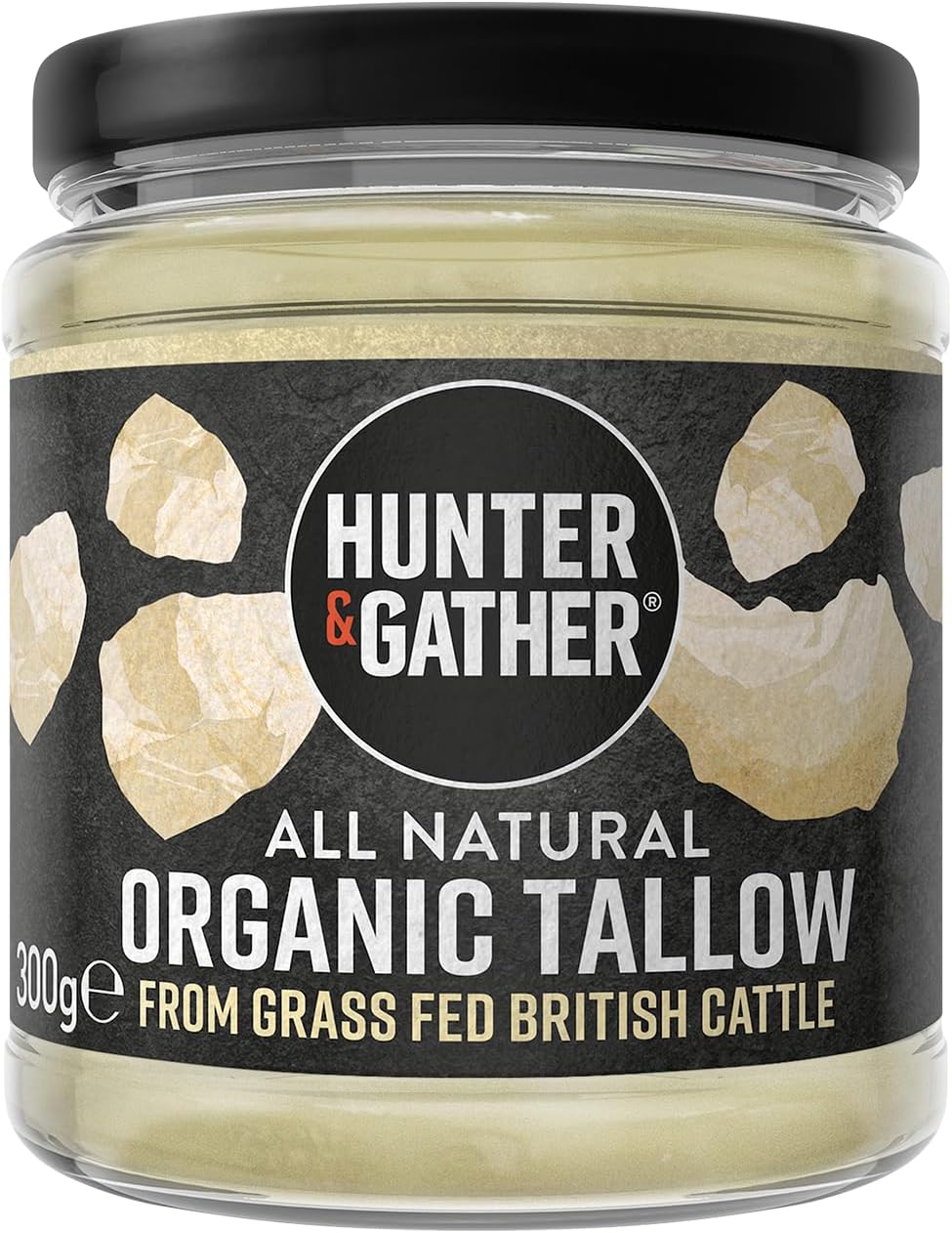 Hunter & Gather Organic Beef Tallow from Grass Fed British Cows 300g | Gluten Free, Seed Oil Free | Keto, Low Carb, Paleo I Ancestrally Inspired Nutrition I Simply 1 Ingredient I Glass Jar
