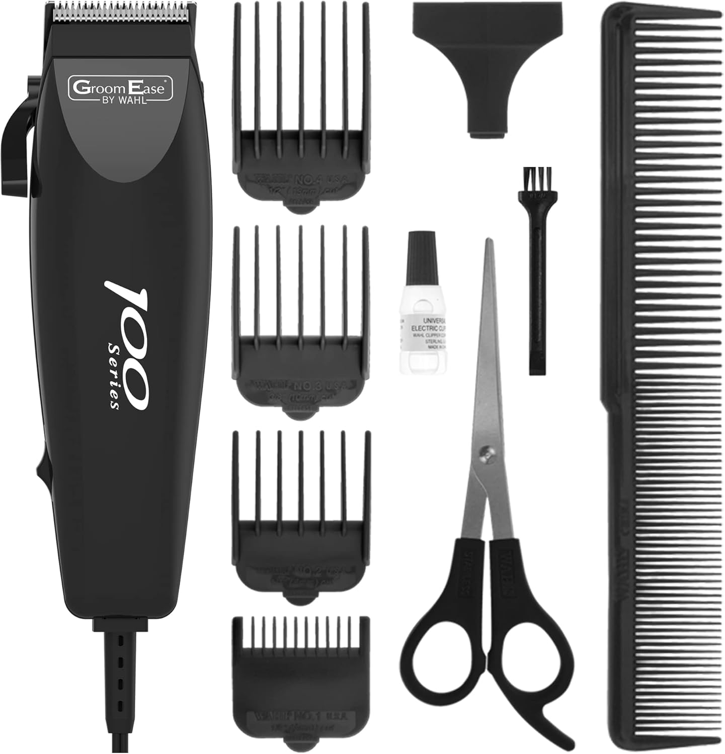 WAHL GroomEase 100 Series Clipper, Head Shaver, Hair Clippers for Men, Home Hair Cutting, Men’s Clipper Set, Male Grooming Kit, Mains Powered Clipping, Corded, Multicolor