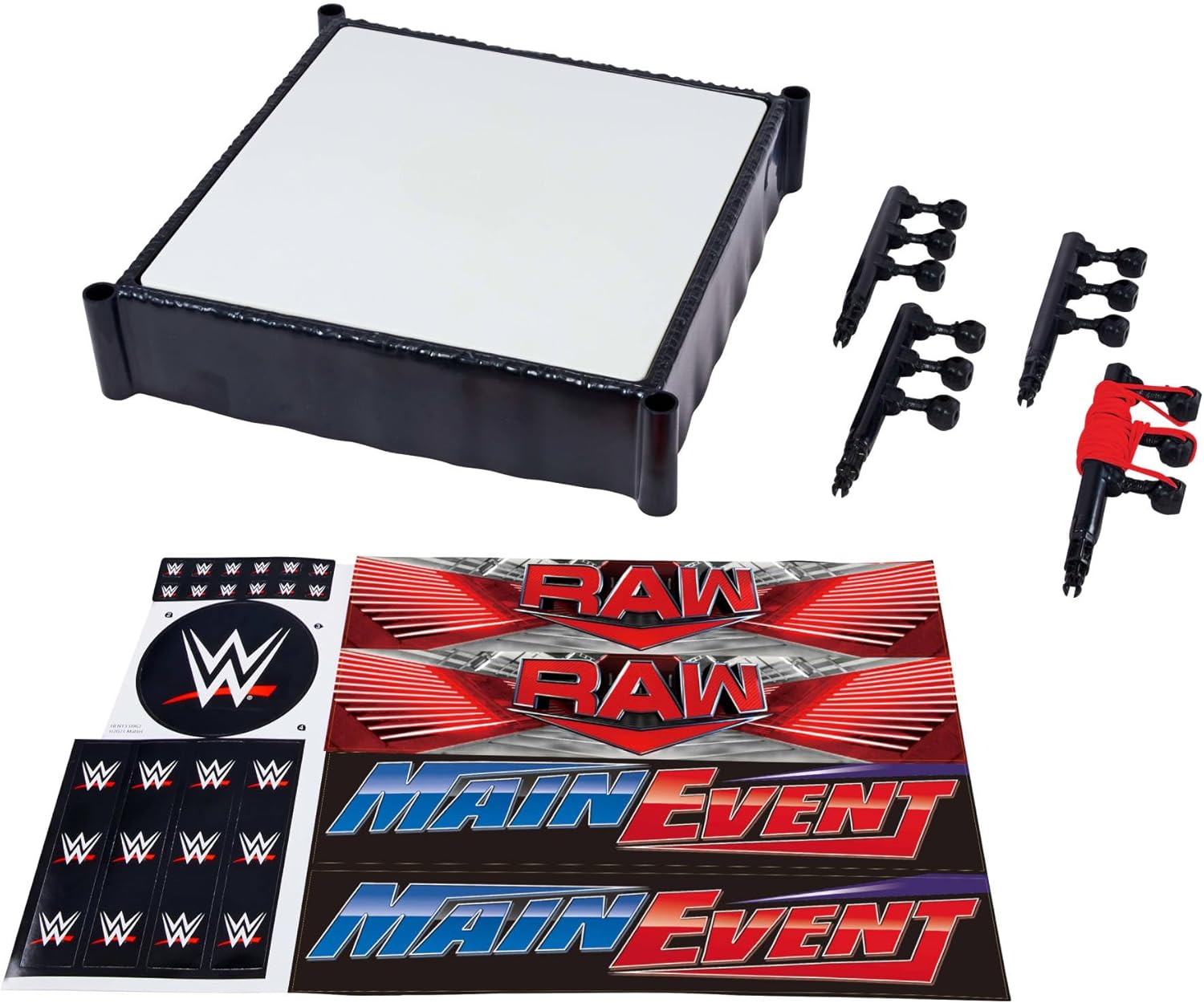 Mattel WWE Superstar Ring with Labels for Main Event & RAW, Spring-Loaded Ring Mat & Pro Tension Elastic Ring Ropes, JDJ20