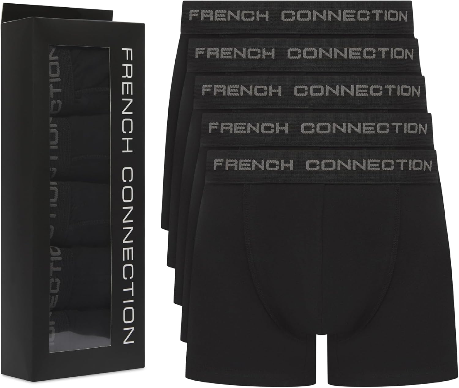 French Connection Mens Boxers – 5-Pack Gift Box, Premium Cotton Stretch Underwear, Breathable & Comfortable