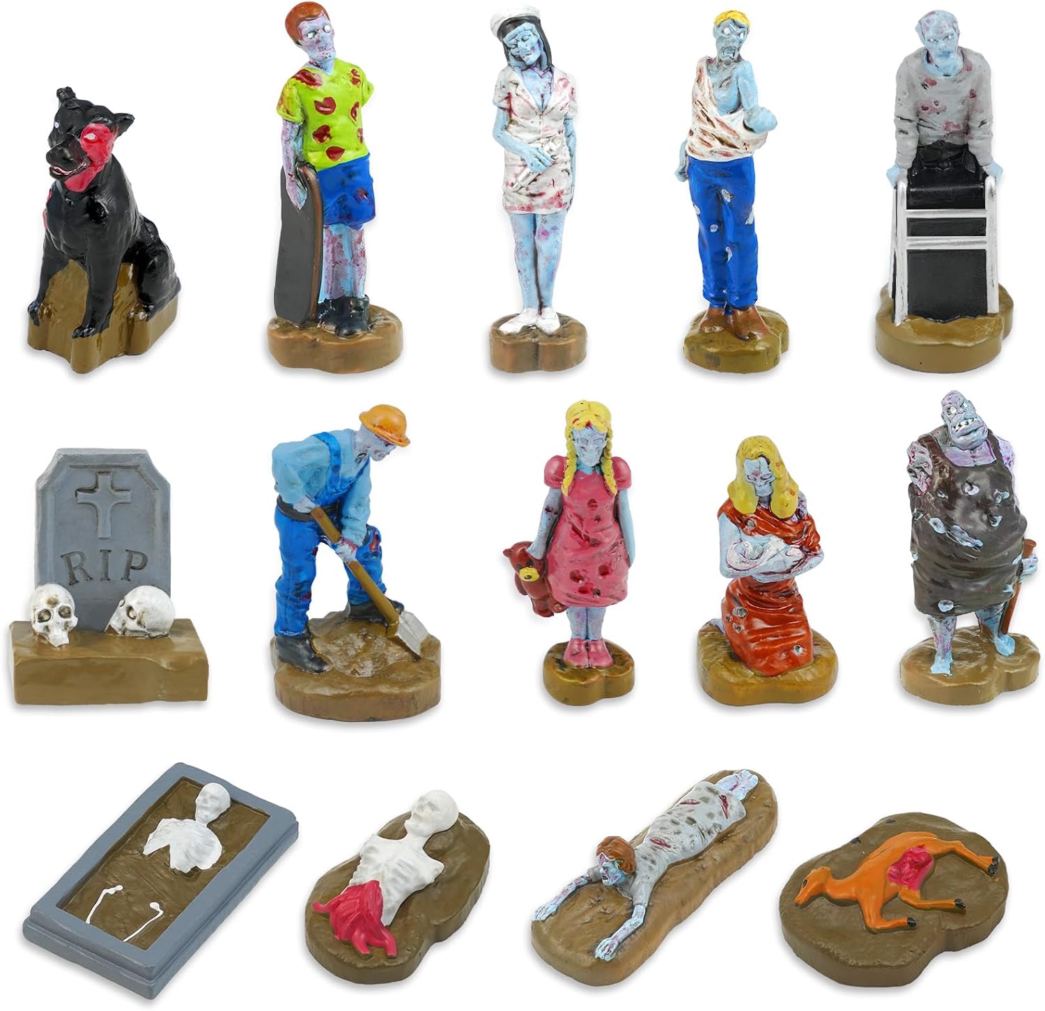 Bbiamsleep 14 Pcs Mini Zombie Figurines Miniature Zombie Hand Painted Resin Zombie Figurine for Halloween Birthday Party Home Decoration