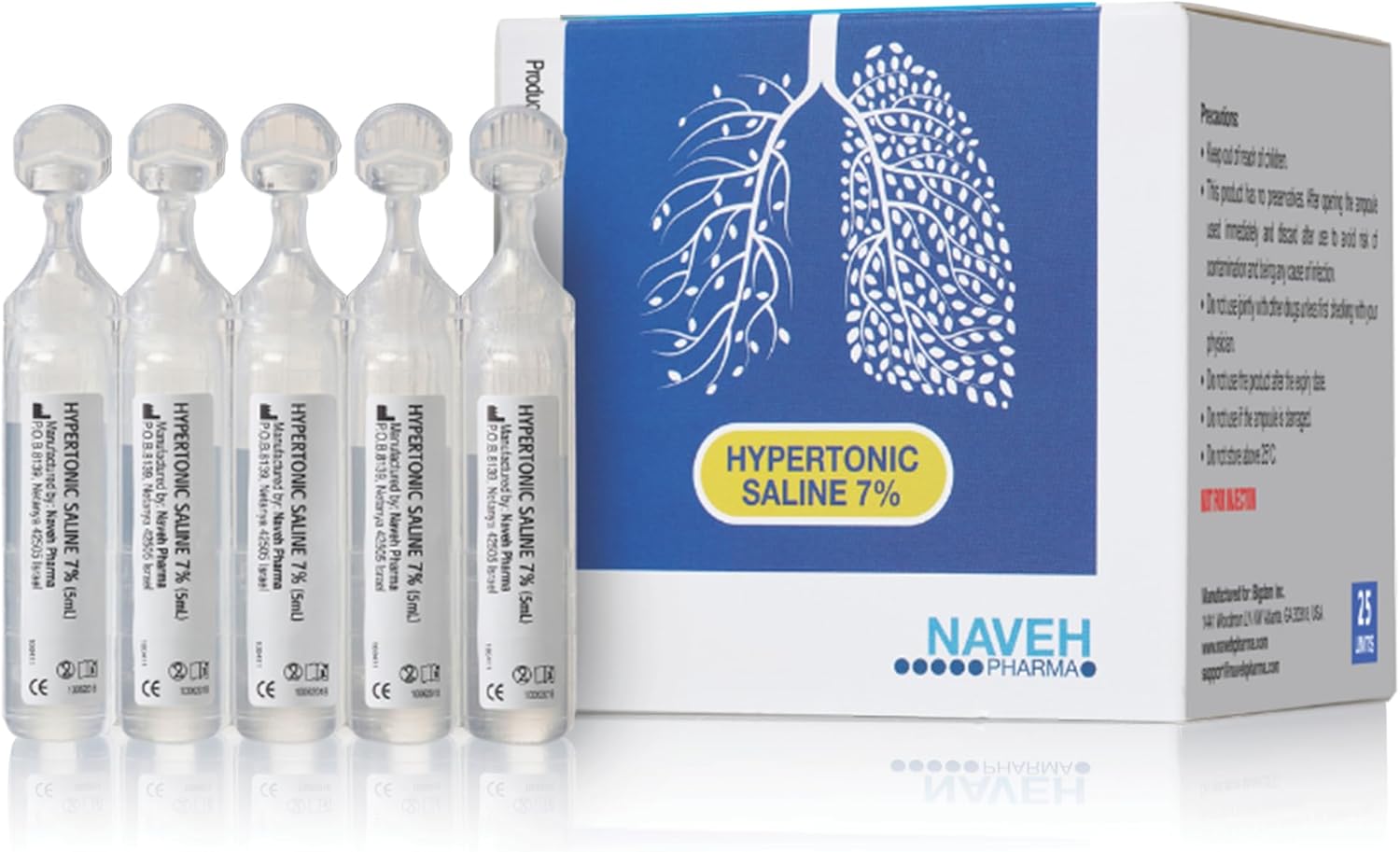NAVEH PHARMA RSV Hypertonic Saline Solution 7% For Any Nebulizer Machine For Adults & Kids - Diluent For Inhalators & Nasal Devices, Helps Clear Lungs And Congestion (25 Sterile Bullets Of 5 ML)