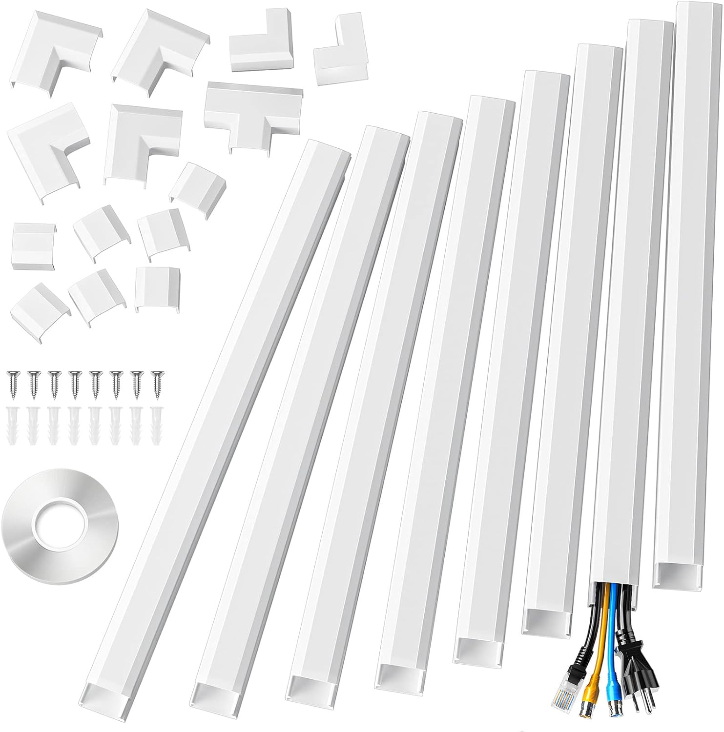 Yecaye 125in Cord Cover, Large Cord Hider on Wall Cable Management, Cable Raceway Kit for Mount TVs, Wire Hider Cable Concealer for Home Office, 8X L15.7in W1.18in H0.6in, CMC02-Large, White