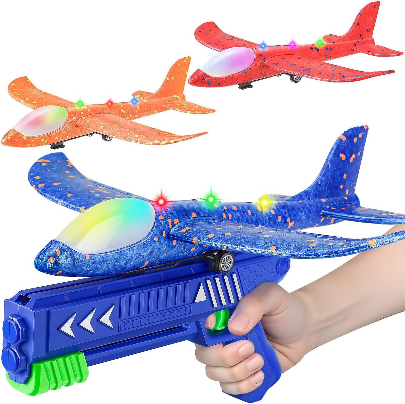 3 Pack Airplane Launcher Toys for Kids Ages 4-8: Airplane Shooter with 3 LED Foam Glider Planes for Kid - Outdoor Flying Toys Birthday Present Gifts for 4 5 6 7 8 9 Year Old Boys
