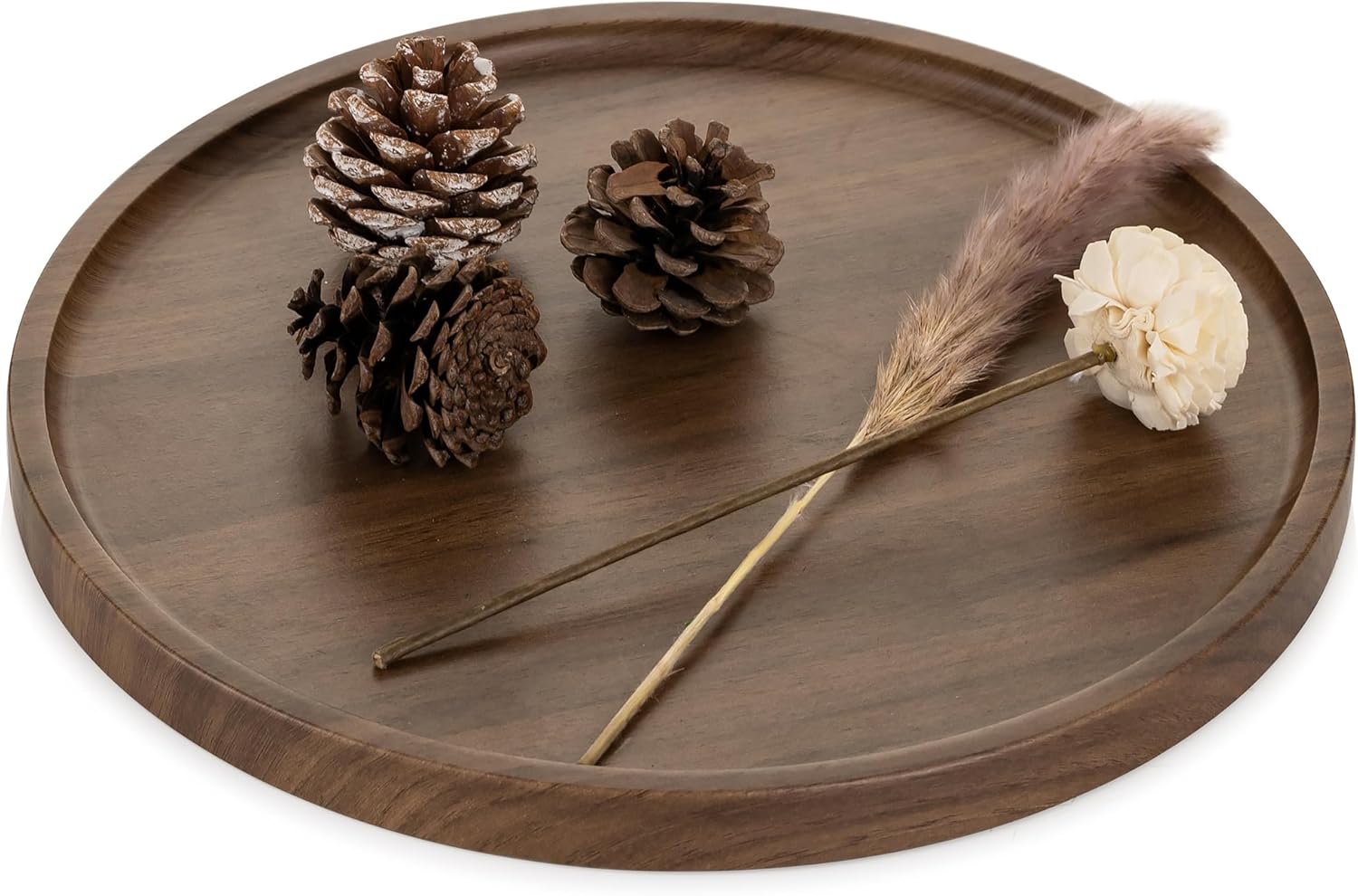 Hanobe Round Wood Decorative Tray: Rustic Walnut Wooden Coffee Table Tray Farmhouse Centerpiece Circle Ottoman Serving Trays for Kitchen Counter Home Decor,30cm